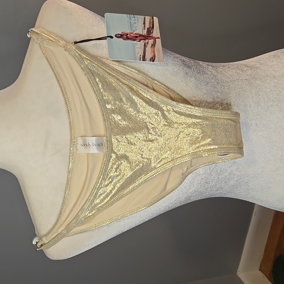 Sandy Beach Gold Stretchy String Bikini Bottom - Size L - Picture 1 of 7
